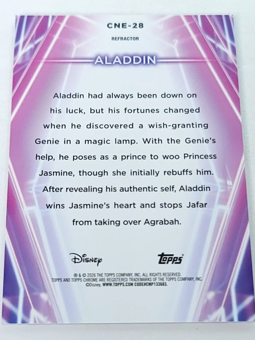 Aladdin Topps 2026 Disney Neon Holo Chrome Refractor Limited 022/199 CNE